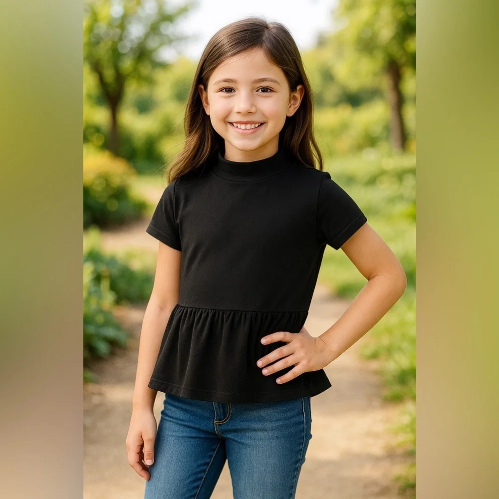 NWT Good Luck Girl Black Peplum Tee | Size Small | Soft & Stylish Everyday Top